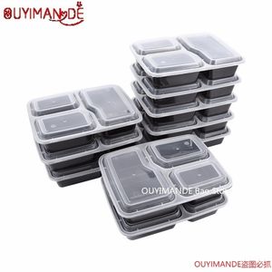 10 st plast återanvändbar Bento Box Meal Storage Mat prep Lunchbox 3 Fack Reusable Microwavable Containers Home Lunchbox 210818