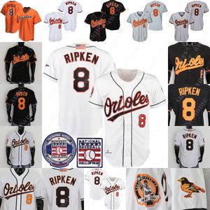 Camisetas De Beisbol Naranja al por mayor-8 Cal Ripken Jr Jersey Blanco Negro Naranja Jerseys de béisbol cosido