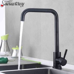 Faucet de cozinha de latão torneira preta 360 rotatble s Único punho vaso pia vintage bronze cozinha torneira Torneira 210724