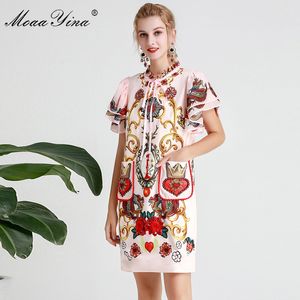 Мода дизайнерские взлетно-посадочные полосы весной летние женщины платье с коротким рукавом старинные принт бисером блесток аппликации платья 210524