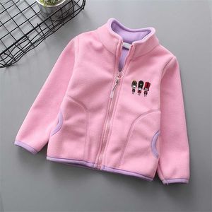 Kinder doppelseitige Polar Fleece Jacke mit Kapuze Herbst Winter Verdickung Jungen Mädchen Tops Baby Oberbekleidung Kleidung Reißverschluss Shirts 211011