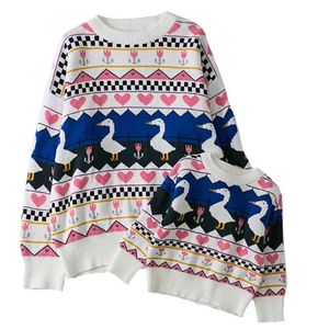 Wholesale baby look style resale online - Matching Duck Style Family Look Mother Daughter Adult Kids Baby Sweater Pullover Mommy And Me Clothes