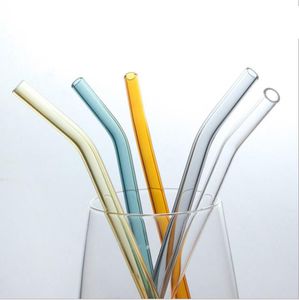 20 cmReusable Eco Borosilicato Glass Bere cannucce trasparente Colorato Colorato Bent Straight Milk Cocktail Page Alta resistenza alla temperatura