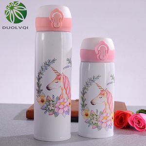 Duolvqi Sevimli Unicorn Vakum Şişeleri Zıplayan Kapak Vakum Bardak Paslanmaz Çelik Termal Yalıtım Su Şişesi Taşınabilir Drinkware