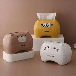 4 Color Cute Cartoon Tissue Boxs Nordic Roll Paper Storage Thickened Plastic Container Towel Napkin Holder 210818