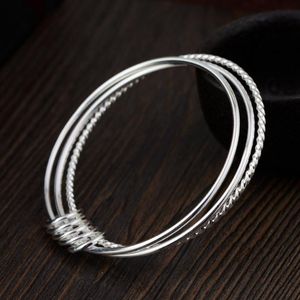 Real 925 Sterling Silver Banglebracelet Trendy Three Camadas Design Slim Bracelet para WomenGirl Fashion Jewelry Gift Bangle