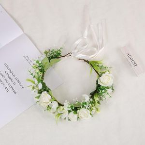 Dziewczyny Biały Kwiat Wieniec Ins Bridal Dzieci Włosy Akcesoria Nadmorskie Kwiaty Korony Boutique Handmade Dzieci Floral Ślubne Opaski S1036