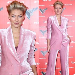 Velvet Fashion Pink Blazer Passar 2 stycken Långärmad Dubbelbröst Byxor Outfits Evening Party Bröllop Formellt Slitage