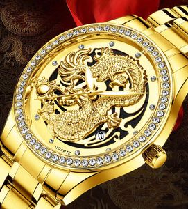 FNGEEN S567 Impermeabile Grande piatto Orologio da uomo Dragon Quartz cinturino in acciaio moda Orologio da polso luminoso