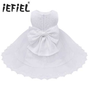 2020 Infant Baby Girls Flower Dresses Christening Gowns Newborn Babies Baptism Embroidered Princess Birthday White Bow Dresses Q0716