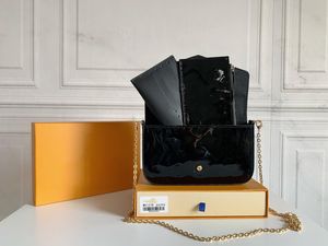 POCHETTE F￉LICIE Kettentasche, Luxus-Designer-Taschen, Damen-Schulterhandtaschen, geprägte Blumenmode, weibliche Umhängetasche, Kartenhalter, Geldbörse mit Box. Patent