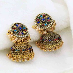 Bollywood Jewellery Tradycyjne Etniczne Złoto Tone Indian Jhumka Kolczyki Biżuteria Dla Kobiet Party Nosić ślub