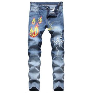 Męskie Demin Jean Skinny Ripped Stretch Slim Elastyczne spodnie dżinsowe Duży rozmiar dla męskiej Wiosny Jesień Hip Hop X0621