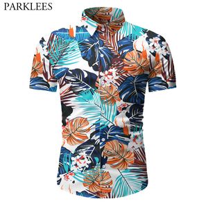 Colorful Leaf Print Men Hawaiian Shirt Casual Slim Fit Shirts Men Dress Camisa Hawaiana Mens Short Sleeve Shirt Summer Shirt Men 210524