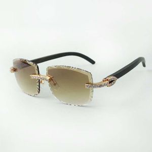 2021 designers sunglasses 3524023 XL diamonds cuts lens natural black wooden temples glasses, size: 58-18-135mm