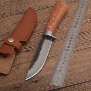 1Pcs Top Quality Survival Straight Knife High Carbon Steel Black Oxide + Polishing Blade Wood + Steels Head Handle Fixed Blades Knives With Leather Sheath