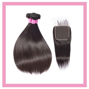 Brazilian Virgin Hair 3 Bundles 6*6 Lace Closure Straight Double Wefts With By Six Closures Natural Color 10-30inch
