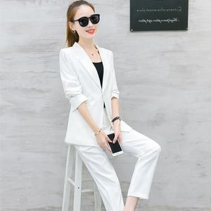 Women's Office Lady Two Pieces Sets Casual Work Blazer High Waist Pants Suits Female Notched Collar Jacket for women 210428