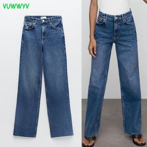 Kvinnor Jeans Blue Wide Leg High Waisted Kvinna Sommar Straight Boyfriend Kvinna Denim Trousers Y2K Streetwear 210430