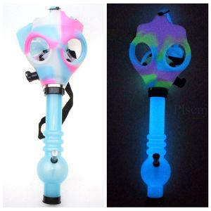 Gas Mask Bong Both Glow In The Dark Water Shisha Acrylic Smoking Pipe Sillicone Hookah Tobacco Tubes Wholesale