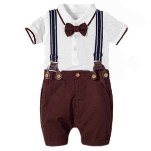 Neugeborenes Baby Sommerkleidung Mode 100% Baumwolle Säuglingsjungenkleidung Tops + Bauchhosen Party Geburtstag Taufe Junge Baby Outfits G1023