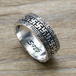 BOCAI 100% Real Sold S925 silver jewelry six-character mantra man retro personality good luck ring for men and women