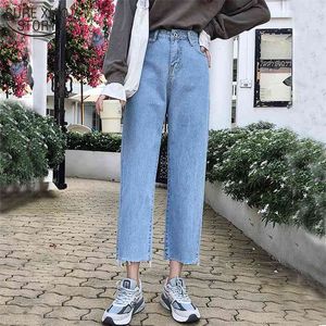 Jeans kvinnor hög midja denim vintage tofs tvättade harem byxor skyblue casual svart vit plus storlek pojkvän 10425 210508