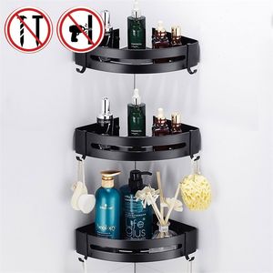 3/2 tier Bathroom Metal Shelf With hook Wall-Free Punching Shower Storage Rack Holder Organizer Toilet Vanity kitchen Accessorie 210724