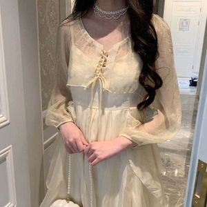 WOMENGAGA Spring Summer Court Style Silk Like Mesh Lace Long Sleeve Bandage Sunscreen Blouse Shirt White Korean G88T 210603