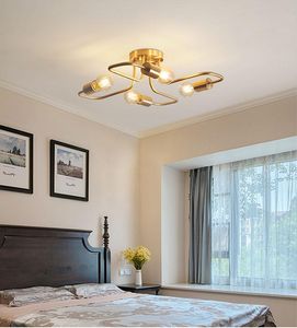 天井照明セミフラッシュマウントランプアンティークブラスメタル銅光沢モダンスタイルの照明金の屋内ライト装飾