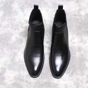 Marca masculina botas chelsea sapatos genuíno couro de vaca casual solo de borracha marrom do casamento preto salto preto para homens macho
