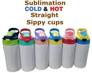 12oz Sublimation Straight Sippy Cup Kinderwasserflasche 350ml Blank weiß Tragbarer, vakuumisolierter Edelstahl-Trinkbecher für Kinder 6 Farben 4496