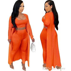 Women Three Piece Pants Sweater Matching Set Ribbed Knitted Tank Top Jacket + Empire Pencil Legging+long Sleeve Open Stitch 3 Pcs Suit