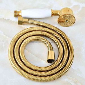 Gold Finish Brass&Ceramics Telephone Shower Head & 1.5 m Hose Handheld Sprayer Shower Set Nhh045 H1209