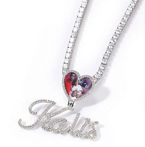 Custom Name A-Z Heart Cursive Letter Photo Pendant Necklace For Men Women Gifts with 24inch Rope Chain