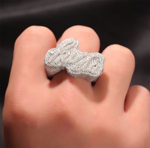 Nazwa niestandardowa A- Z Grawerowanie liter pierścienie Micro Pave Cubic Cyrkon Biżuteria DIY Mężczyźni Kobiety Prezent Hip Hop Ring