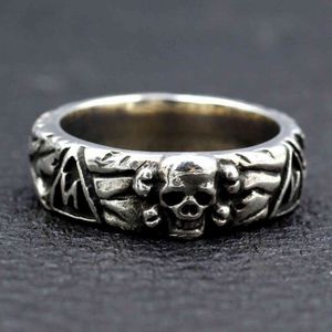 Punk-Ringe aus S925-Sterlingsilber, handgefertigt, zum Zweiten Weltkrieg, Armee-Fan-Medaille, zu Ehren, reiner Argentum-Totenkopf-Schmuck für Männer und Frauen