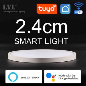 Modern LED Smart Takljus Dimble Home Lighing WiFi Tuya App AI Voice Control Ultratin Ytmonterings Taklamp W220307