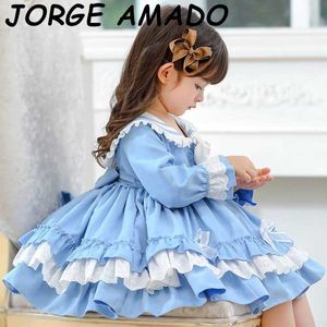 Baby Girls Party Dresses Kids Lolita for Big Bow Long Sleeve Princess Clothes E20011 210610