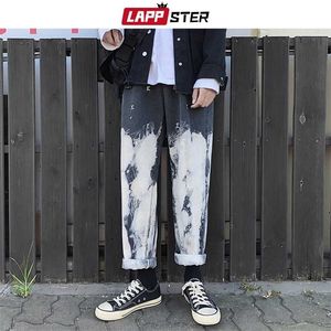 Lappster homens gradiente coreano preto jeans homens bordados bordados bordado sarency calças jeans masculino hip hop largo perna harem ins 211111