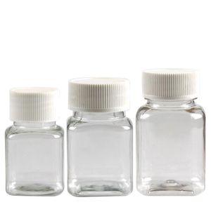 30ml 50ml 80ml frasco de animal de estimação transparente, embalagem-garrafa, garrafa de cápsula, frascos de plástico com tampa branca sn3270