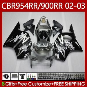 Kit carrozzeria per HONDA CBR900 CBR954 RR CBR 954 900 RR CC 2002-2003 Corpo 61No.25 CBR954RR CBR 900RR 954RR 900CC 02 03 CBR900RR CBR954-RR 2002 2003 Carene nero argentato