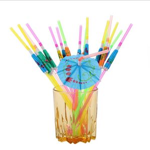 Dricksstrålar Paraply Cocktailstrålar Engångsjuice Bent Straw Hawaii Beach Party Supplies Heminredning BT1152