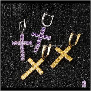 Stadnina 1 para 2pcs hip hop mikro utwardzony sześcien cyrkonia bling cross cross farring mężczyźni kobiety lodowe biżuteria raper sclrk q5mpa