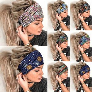 Frauen Breite Sport Yoga Stirnband Stretch Haarband Elastische Druck Haarband Boho Turban Haar Zubehör Schweißband 1300 Z2