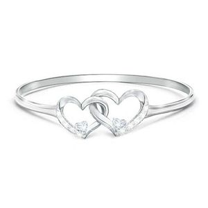 Moda di lusso lucido strass cristallo doppio amore fascino anello di fidanzamento cuore per le donne anello gioielli signore romantiche