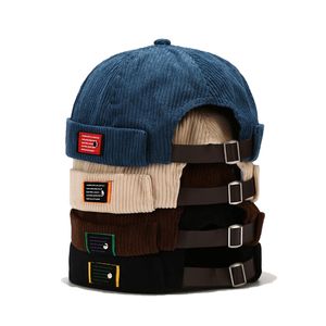 Cappelli Beanie Vintage Uomo Donna Primavera Autunno Cappello da padrone di casa Streetwear Hip Hop Cappello senza tesa Berretto docker in velluto a coste Commercio all'ingrosso