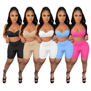 Summer Outfits Women Tracksuits Two Piece Set Sleepless Tank Top Shorts Matching Set Casual Solid Sports suits Bulk 6996
