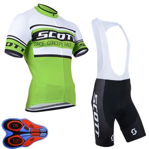 Mens Cykling Jersey Set 2021 Sommar Scott Team Kortärmad Cykeltröja Bib Shorts Passar Snabbtorkad andningsbanor Kläder Storlek XXS-6XL Y21041063