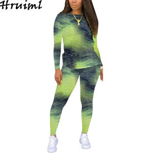 Two Piece Set Women Outfit Fashion Tie Dye Tracksuit Plus Size Lounge Wear Autumn Casual 2 Outfits for Pants and Top 210513